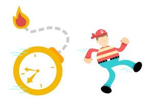 A man running with a clock and a fire vector
