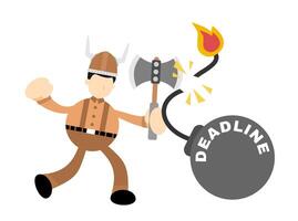 A cartoon man with an axe and a bomb with the word deadline vector