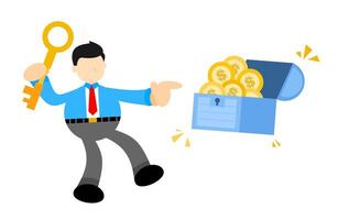 A man is holding a key and a box with coins vector