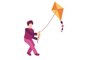A man is flying a kite with a string vector