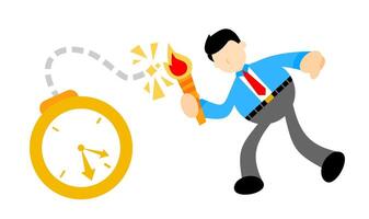 A cartoon man is running with a torch and a clock vector