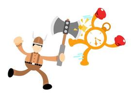 A cartoon man with an axe and a clock vector