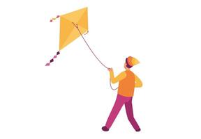 A man is flying a kite on a white background vector