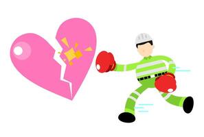 A man in a green uniform is holding a broken heart vector