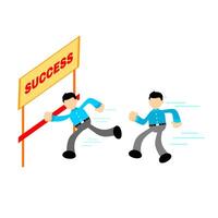 Two people running to the finish line with a sign that says success vector