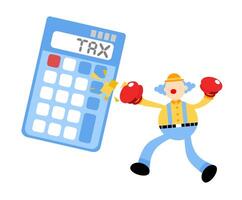 A cartoon clown is punching a calculator vector