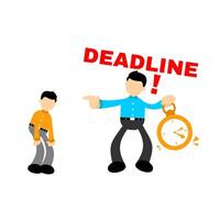 A man is holding a clock and pointing to the word deadline vector