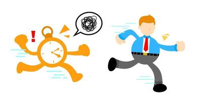 A cartoon man running with a clock and a man in a suit vector
