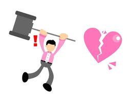 A man holding a hammer and a broken heart vector