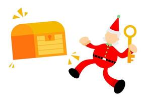 A cartoon santa claus is running with a key vector