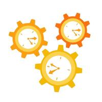 Three gears with a clock on top vector