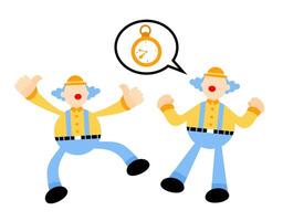 Two clowns are standing next to each other with a clock vector