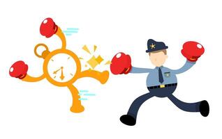 A police officer is running towards a clock vector