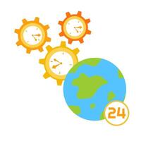 A globe with gears and a clock around it vector