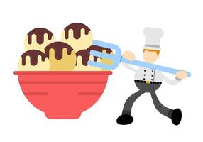 A chef is holding a fork and a bowl of ice cream vector