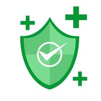 A green shield with a check mark and cross vector