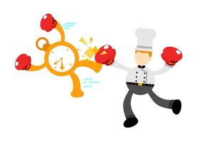 A chef is punching a clock with boxing gloves vector