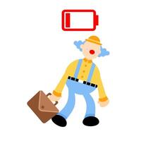 A cartoon clown with a suitcase and a battery vector