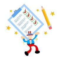 A cartoon character is holding a clipboard with a check mark on it vector