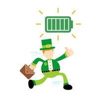 St patrick's day leprechaun running with battery vector