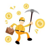 A cartoon miner with a pickaxe and briefcase running with money vector