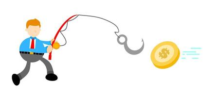A cartoon man is holding a hook and a coin vector