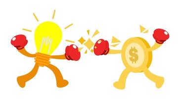 Two boxing gloves with a light bulb and a dollar coin vector