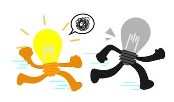 Two cartoon characters running with light bulbs vector
