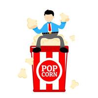 A man sitting on top of popcorn in a bucket vector