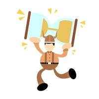A cartoon man running with a large clock vector