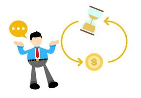 A man is standing next to a clock and a dollar sign vector