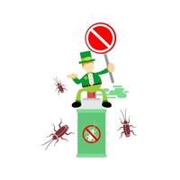 A cartoon man in green hat sitting on top of a trash can with bugs vector