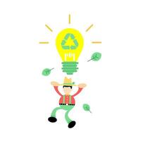 A man is holding a light bulb with a recycling symbol on it vector