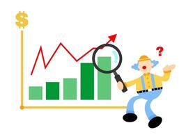 A man holding a magnifying glass and looking at a chart vector