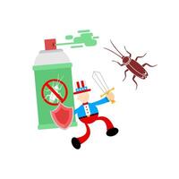 A cartoon man with a spray can and a bug vector