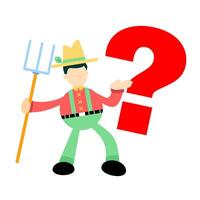 A farmer with a pitchfork and question mark vector