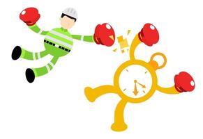 A cartoon man in a green suit is punching a clock vector