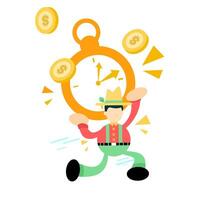 A cartoon man running with a clock and money vector