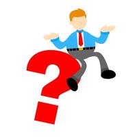 A man is sitting on a question mark vector