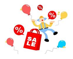 A cartoon clown is holding a red bag with balloons vector