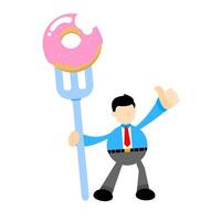 A cartoon man holding a fork with a donut on it vector