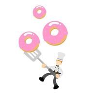 A cartoon chef is holding a spatula and a donut vector