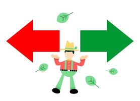 A man is standing in front of two arrows pointing to different directions vector