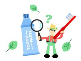 A man holding a toothpaste tube and a toothbrush vector