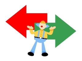 A cartoon clown standing in front of a green arrow vector