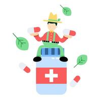 A man sitting on top of a pill bottle with a swiss flag vector