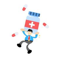 A man carrying a pill bottle with pills falling out vector
