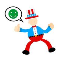 An uncle in a hat and red pants is holding a speech bubble vector