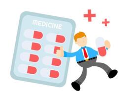 A man in a business suit is running with pills on a tablet vector