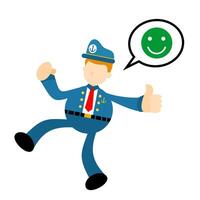 A cartoon policeman is holding a speech bubble with a smiley face vector